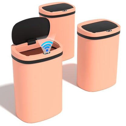 Automatic 13 Gallon Trash Can Set of 3, Trash Can,Soft Close Large Garbage Can with Lid,Indoor Smart Trashcans for Kitchen,Touch-Free Waterproof Trashcans for Kitchen,Pink - color: Pink, style: set of 3