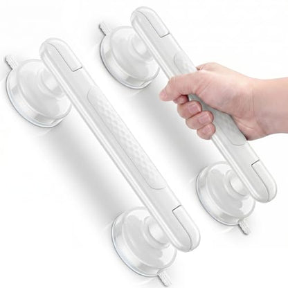 Upgraded Suction Shower Handle with Anti-Slip, 2 Pack Grab Bars for Shower and Bathroom, Heavy Duty Removable Safety Grip Handrails Grab Bars for Bathtubs, No Drilling & Waterproof, White - color: White