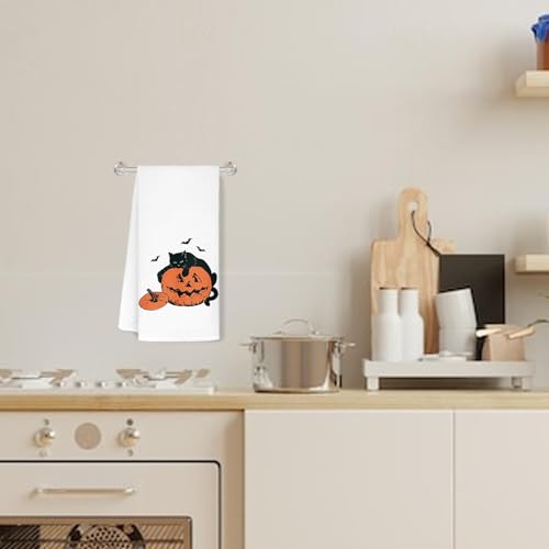 Jvpke Halloween Ghost Cat Pumpkin Kitchen Towels, Dish Tea Towels, Bathroom Hand Towels, Cat Decor, 16x24 Inches - color: Cat Pumpkin