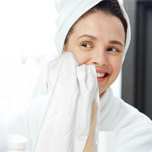 White Hand Towels for Bathroom Wavy Jacquard - 2 Piece | Luxury Spa Hotel Hand Towel, Quick Dry Absorbent Face Towels, 13x29 Inches - color: White