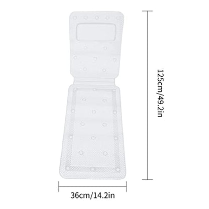 Bathtub Mat Full Body Spa Cushion Pillow Soft Quilted Breathable Bathtub Mat with Powerful Suction Cups for Relaxing Bath Time PVC Sponge Material White 49.2 X 14.2 Inch