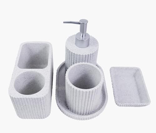 Hymmah Marble Pattern Bathroom Accessories Set, Toothbrush Holdr Set, 5 Pieces Resin Bathroom Set with Toothbrush Holder, Soap Dispenser, Soap Dish,Tumbler (Gray Granite) - color: Gray Granite