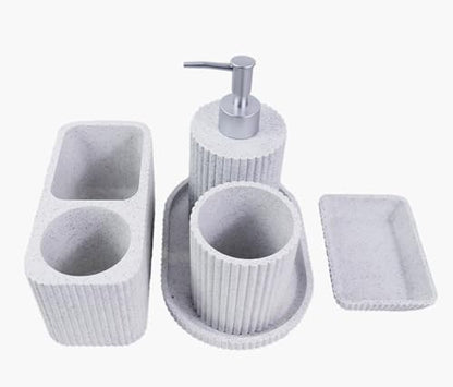 Hymmah Marble Pattern Bathroom Accessories Set, Toothbrush Holdr Set, 5 Pieces Resin Bathroom Set with Toothbrush Holder, Soap Dispenser, Soap Dish,Tumbler (Gray Granite) - color: Gray Granite