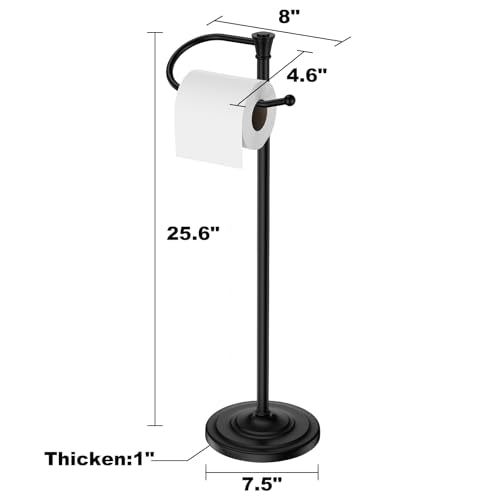 Toilet Paper Holder Free Standing, 25” H Stainless Steel Black Toilet Paper Stand, Weighted Base Floor Tissue Roll Holder for Bathroom,Toilet Roll Stand - color: Black