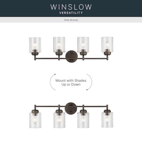 Kichler Winslow 30" Vanity Light in Olde Bronze®, 4-Light Transitional Bathroom Light with Clear Seeded Glass. (30" W x 9.25" H), 45887OZ - color: Old Bronze, size: 30"
