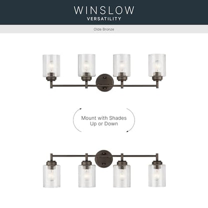 Kichler Winslow 30" Vanity Light in Olde Bronze®, 4-Light Transitional Bathroom Light with Clear Seeded Glass. (30" W x 9.25" H), 45887OZ - color: Old Bronze, size: 30"