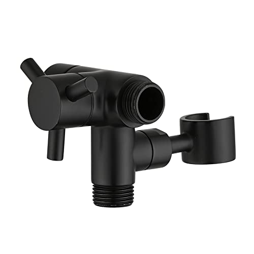 PDPBath Solid Brass 3 Way Shower Arm Diverter Valve with Handheld Holder for Dual Shower Heads with G1/2 Universal Connection - Matte Black - color: Matte Black-2