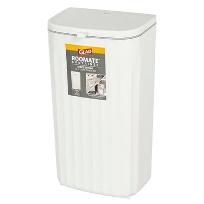 Glad Roomate Under Counter Waste Bin | Space Saving Small Trash Can for Kitchen Cabinet, Bathroom or Office | Dual Lid for Ease of Opening, 12 Liter, White - color: 12 Liter White Plastic