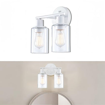 WISBEAM 2-Light Bathroom Vanity Light, White Bathroom Light Fixture with Clear Glass Shade Including E26 Medium Base, Bulb NOT Included, Vanity Light Over Mirror - color: White, size: VNT003