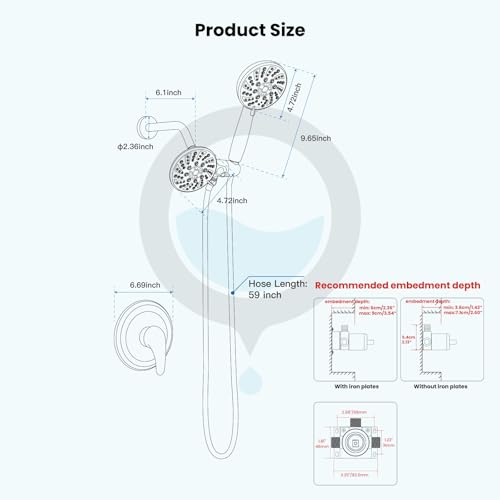 gotonovo Dual Shower Head Kit with Valve 6 Mode Handheld Oil Rubbed Bronze | 6 Mode ABS Rain Head 6 Mode ABS Handheld Spray 2 in 1 Bathroom Trim Kit Pressure Balance Valve Shower Head and Handle Set - color: Bronze