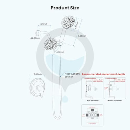 gotonovo Dual Shower Head Kit with Valve 6 Mode Handheld Oil Rubbed Bronze | 6 Mode ABS Rain Head 6 Mode ABS Handheld Spray 2 in 1 Bathroom Trim Kit Pressure Balance Valve Shower Head and Handle Set - color: Bronze