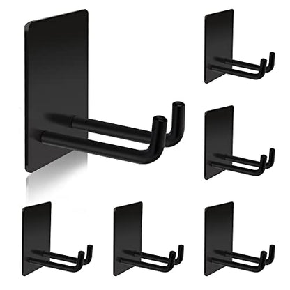Adhesive Hooks, Stick on Stainless Steel Towel Robe Razor Wall Hooks for Bathroom Kitchen, Sticky Heavy Duty Durable Shower Hangers for Hanging Hat Coat Key 6-Pack (Black) - color: black(6PCS)