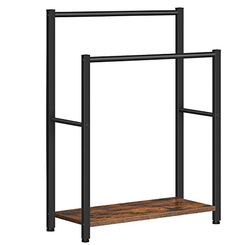 HOOBRO Free Standing Towel Rack for Bathroom, 22" L x 9.4" W x 31.5" H, 2 Tier Blanket Rack, Blanket Holder, Drying and Display Rack with Shelf, Rustic Brown and Black BF04LB01 - color: Rustic Brown + Black, size: 22" L x 9.4" W x 31.5" H
