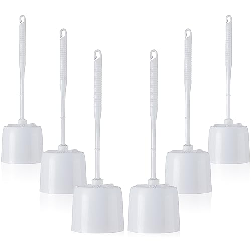 Roshtia 6 Sets Toilet Brush and Holder Set for Bathroom Cleaning Toilet Bowl Brush Scrubber with Caddy for Cleaning, 14.57 Height(White) - color: White