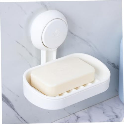 VICASKY Double Suction Cup Soap Dish Holder with Efficient Drainage Strong Wall Mount Suction for Shower and Bathroom Easy Install White Soap Tray Attachment Smooth Surfaces