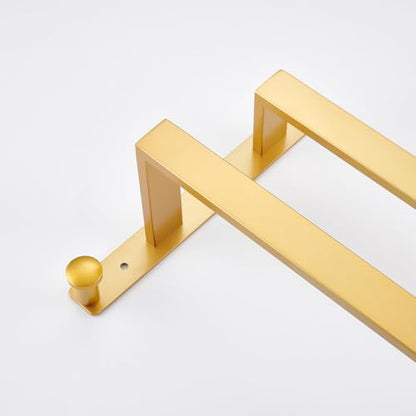 16 Inch Double Towel Bar for Bathroom with Hooks Stainless Steel Bath Towel Rack Wall Mounted Gold Finished - color: Gold, size: 16-Inch