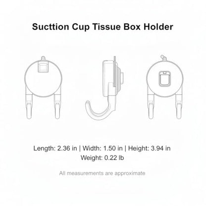 Suction Cup Tissue Box Holder for Bathroom, Wall Mount Dispenser with Double Hooks for Tile & Glass, No Drilling Required (Gray/White) - color: White