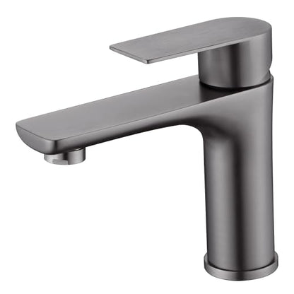 SUMERAIN Bathroom Faucets for Sink Lavatory Faucet 304 Stainless Steel Single Hole Single Handle, Gun Gray | Unique Flow Pattern, Water-saving, Lead-Free, with Faucet Supply Lines, Easy DIY Install - color: Gun Gray