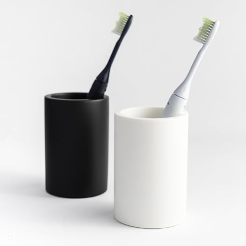 White Resin Bathroom Tumbler Cup - White Toothbrush Holder, 4x2.75 Inch, 12oz Capacity, Minimalist Vanity Countertop Organizer - color: White