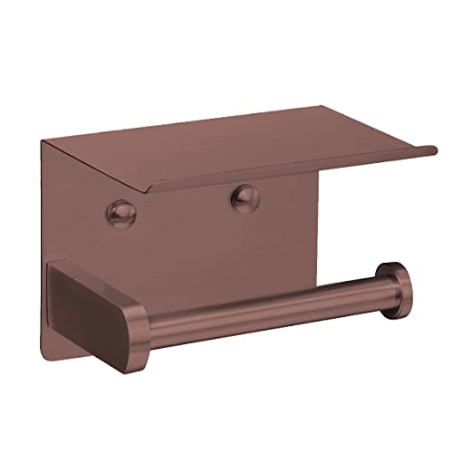 VAEHOLD Self Adhesive Toilet Paper Holder with Phone Shelf Stainless Steel Wall Mounted Toilet Paper Roll Holder - Rustproof and Bathroom Washroom Tissue Roll Holder with Shelf - Red Copper - color: Red Copper