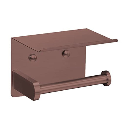 VAEHOLD Self Adhesive Toilet Paper Holder with Phone Shelf Stainless Steel Wall Mounted Toilet Paper Roll Holder - Rustproof and Bathroom Washroom Tissue Roll Holder with Shelf - Red Copper - color: Red Copper