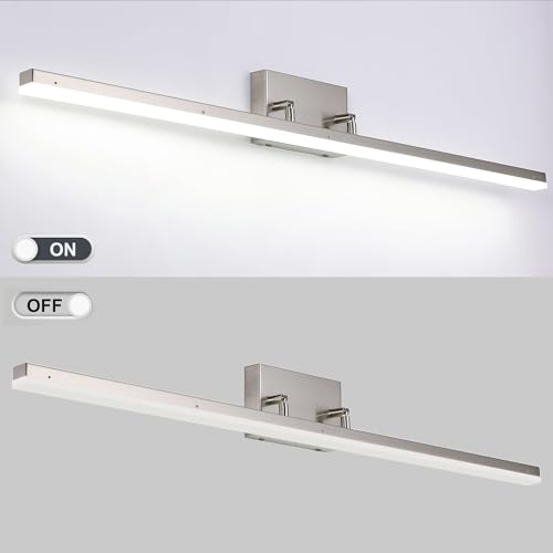 48 inch LED Modern Bathroom Vanity Lighting Fixtures Over Mirror, Brushed Nickel Adjustable Makeup Vanity Light Bar Dimmable 46W 5000K Cool White - color: Nickel-48 Inch 5000k