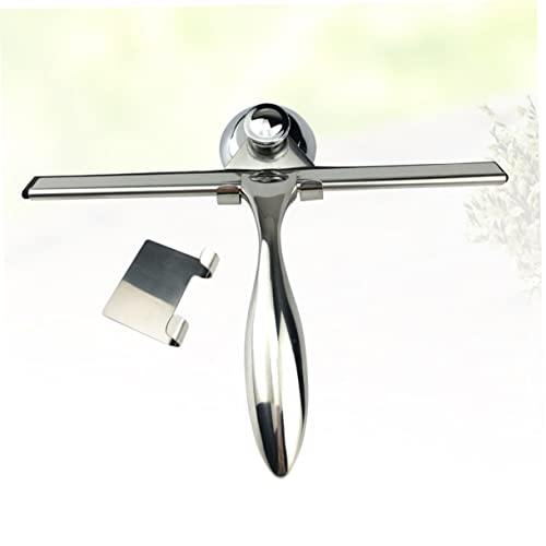 3pcs Stainless Steel Shower Squeegee Set Bathroom Water Scraper for Glass Doors Includes Suction Cup Holder and Hooks for Cleaning Shower Tiles and Windows