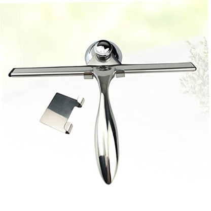 3pcs Stainless Steel Shower Squeegee Set Bathroom Water Scraper for Glass Doors Includes Suction Cup Holder and Hooks for Cleaning Shower Tiles and Windows