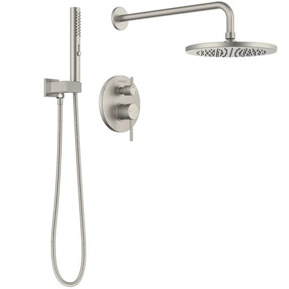 Lava Odoro Modern Rain Shower System Faucet Set, SF104-BN | 2-Setting Round Shower Valve Trim Kit, Brushed Nickel Shower Head Set with Sprayer, 10 Inch, Rough-in Valve Included - color: Brushed Nickel, style: Without Tub Spout