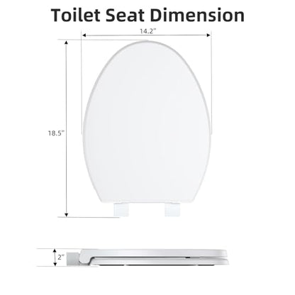 19" Elongated Toilet Seat with Quiet-Close Lid, Soft Close Slow Close Cover with Quick-Release & Quick-Attach Hardware, Full Flat White, Easy Clean Design, Grip-Tight Bumpers - color: White, Standard (Quick-Release), size: Elongated (19″)