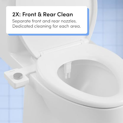 TUSHY Fresh Dual Nozzle Cool Water Bidet, Matte Silver Knob | Ultra Slim Toilet Seat Attachment, Non-Electric, 180° Front and Rear Wash, Self-Cleaning, 10 Minute DIY Install - color: Matte Silver Knob, style: Dual Nozzle