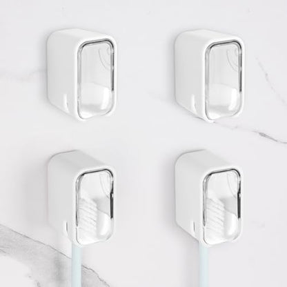 4 Pack Toothbrush Holders for Bathrooms Shower, Wall Mount Toothbrush Organizer with Cover, Self Adhesive Electric Toothbrush Storage, Quick Dry Toothbrush Hanger (Clear) - color: Clear