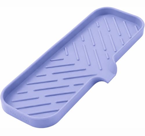 MicoYang Silicone Soap Dish with Drain Spout — Self-Draining Double Sink Organizer Tray for Kitchen & Bath, Dispensers, Sponges & Soap Holder, Non-Slip & Dishwasher Safe, Light Purple (Large, 12"×4") - color: Light Purple, size: L(12"×4")