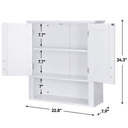 JupiterForce Bathroom Wall Cabinet Over The Toilet with 2 Doors and 3 Adjustable Shelves, Wall Mounted Bathroom Storage Medicine Cabinet for Bathroom, Living Room, Kitchen, White