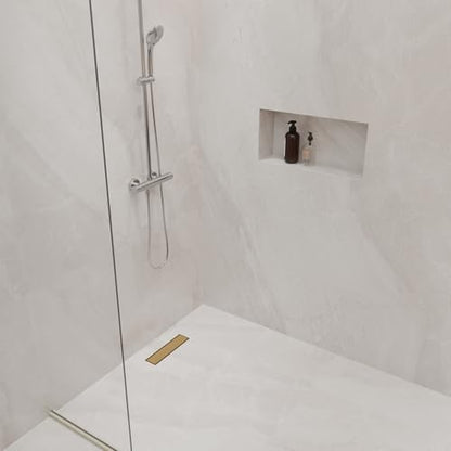 12 Inch Linear Shower Drain-Brushed Gold, with Tile Insert Grate | AISI 304 Stainless Steel Shower Drain, Rectangle Shower Floor Drain with Leveling Feet, Fits Bathroom & Balcony etc - color: Brushed Gold, size: 12 Inch