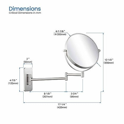 Circular Wall Mount Makeup Mirror, Dual-Sided 1x/5x Magnifying Mirror with Extendable Arm, 360° Swivel, Solid Brass Construction for Durability and Style (Brushed Nickel, KMM100) - color: Brushed Nickel