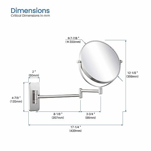Circular Wall Mount Makeup Mirror, Dual-Sided 1x/5x Magnifying Mirror with Extendable Arm, 360° Swivel, Solid Brass Construction for Durability and Style (Brushed Nickel, KMM100) - color: Brushed Nickel