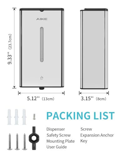 AIKE Automatic Foaming Soap Dispenser 33.8oz for Bathroom,Polished AK1207FA | Rich Foam and Steel Finish,5-Level Adjustable and Key for Commercial(Battery Not Included),Screw Wall Mount for Space-Saving - color: Polished Stainless Steel