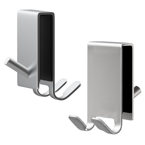 Double-Sided Shower Door Hooks for Frameless Glass Doors, Fits 0.47 in (12 mm) Glass, Stainless Steel Towel and Robe Hanger, No Drill, 2-Pack, Silver - color: Silver