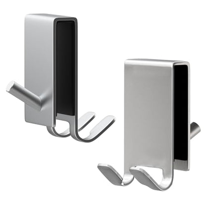 Double-Sided Shower Door Hooks for Frameless Glass Doors, Fits 0.47 in (12 mm) Glass, Stainless Steel Towel and Robe Hanger, No Drill, 2-Pack, Silver - color: Silver