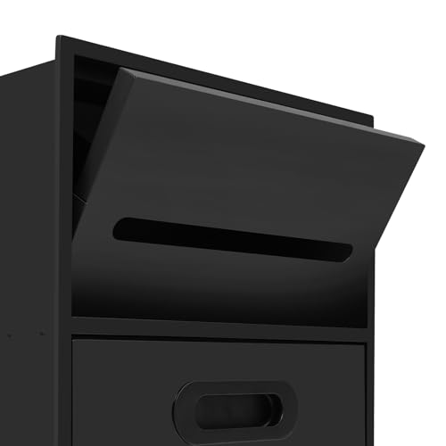 Bathroom Trash Can, 1.59 Gallon Tilt Out Trash Bin Cabinet, Recessed Wall Mounted Hidden Trash Cabinet, Stainless Steel Trash and Recycling Organizer with Toilet Paper Holder for Kitchen(Black)
