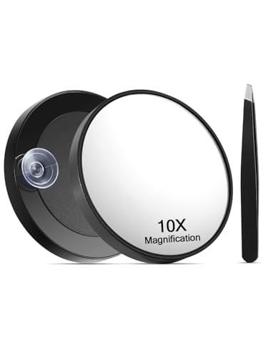 Macaki 10X Magnifying Mirror with Suction Cups and Tweezers Set, 3.5 inches Magnified Makeup Mirror, Black, 1PC - color: Black-10x