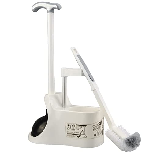 2 in 1 Heavy Duty Toilet Plunger Set with Holder Stand Base, Toilet Plunger and Brush, Bowl Brush and Plunger Combo for Bathroom Cleaning