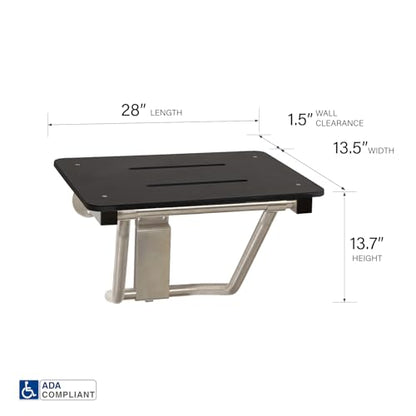 28" x 15" Black Folding Wall Mount Shower Seat Bench, ADA Compliant - color: Black, size: 28 inch