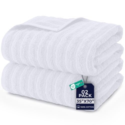 DAN RIVER Ribbed Extra Large Bath Sheets Pack of 2, 35 x 70 Inches, White | Oversized Bath Sheets with Full Body Coverage, Quick Dry & Highly Absorbent Bath Towels for Home, Hotel, Spa & Everyday Use - color: White, size: Bath Sheet 35x70" (PK 2)