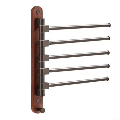 Wood Swivel Towel Rack Wall Mounted, 2-5 Arm Rotating Towel Bar Holder for Bathroom Kitchen, Rustproof Aluminum Alloy and Wood Towel Hanger Organizer(4) - size: 4