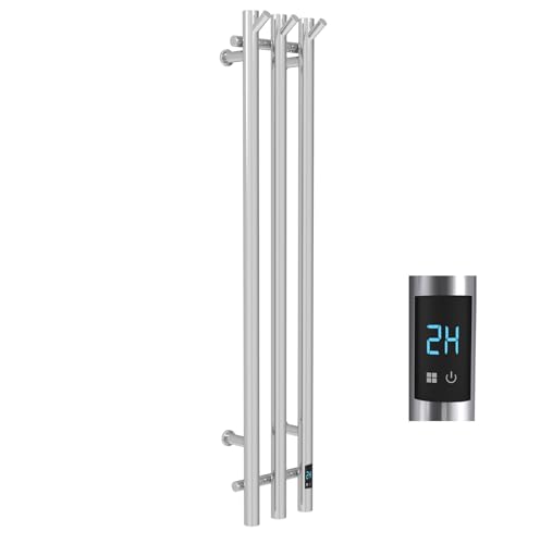 Electric Heated Towel Rack with Timer, Wall-Mounted Towel Warmer, 3 Vertical Bars, Plug-in or Hardwired, 38 Inch Height, Round Design (Silver) - color: Polish