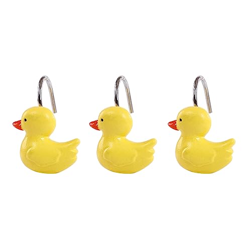 Two Fish Home Yellow Duck Shower Curtain Rings Set of 12 Decorative Yellow Duckes Shower Curtain Hooks S/12 - color: Yellow
