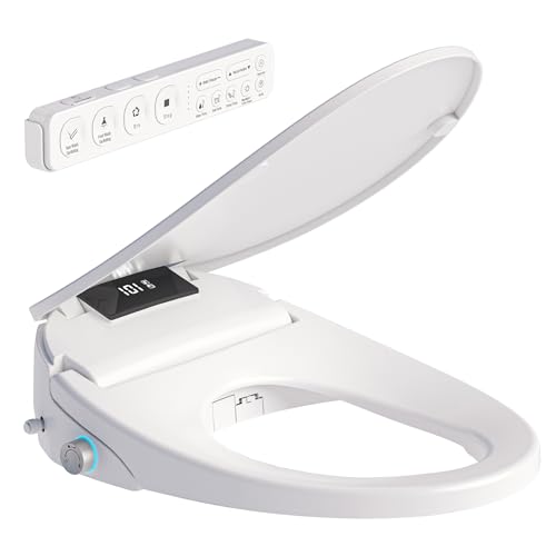 XCQQ Electric Heated Bidet Toilet Seat with Remote, Elongated, X60L | Instant Warm Water, Heated Seat, Warm Air Drying, Slow Close Lid, LED Display, Nightlight