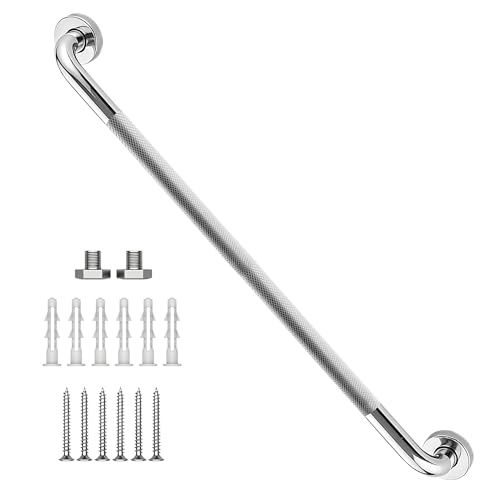 36 Inch Shower Grab Bars 1.25" Dia, Chrome Anti Slip Knurled Safety Bar, 304 Stainless Steel Bathroom Handrail, Wall Mount Handicap Grab Bars, Shower Grip Handle for Seniors Elderly Injury Assist Bath - color: Chrome, size: 36 Inch
